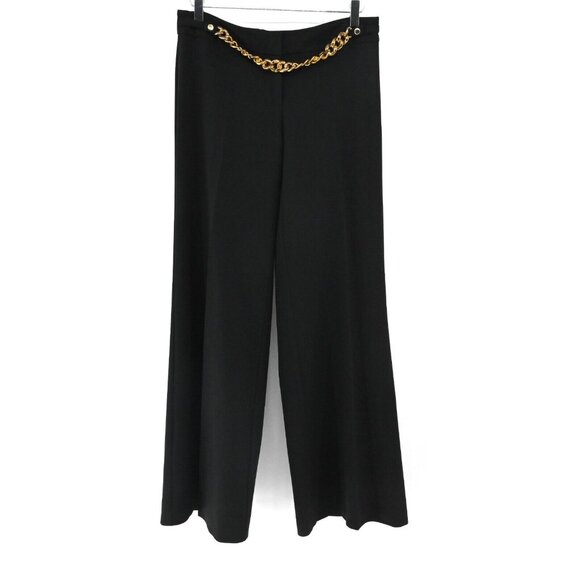 Vtg CACHE Pants Womens Size 6 Black Gold Chain Waist‎ Mid Rise Wide Leg USA 00s - Picture 1 of 13